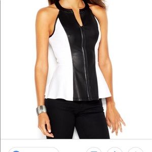 SLEEVELESS ZIP-FRONT PEPLUM TOP